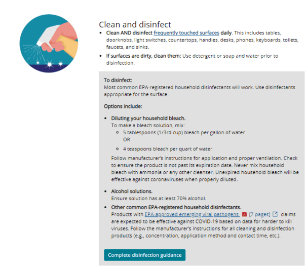 cdc limpieza y desinfección casa